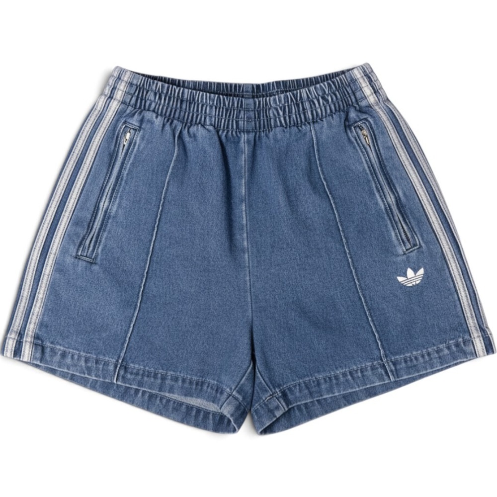 Adidas Originals Denim Shorts Medium Wash Blue 3-Stripe Trefoil Small S